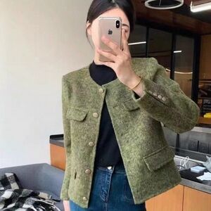 Wool Blend Olive Green Women's Jacket